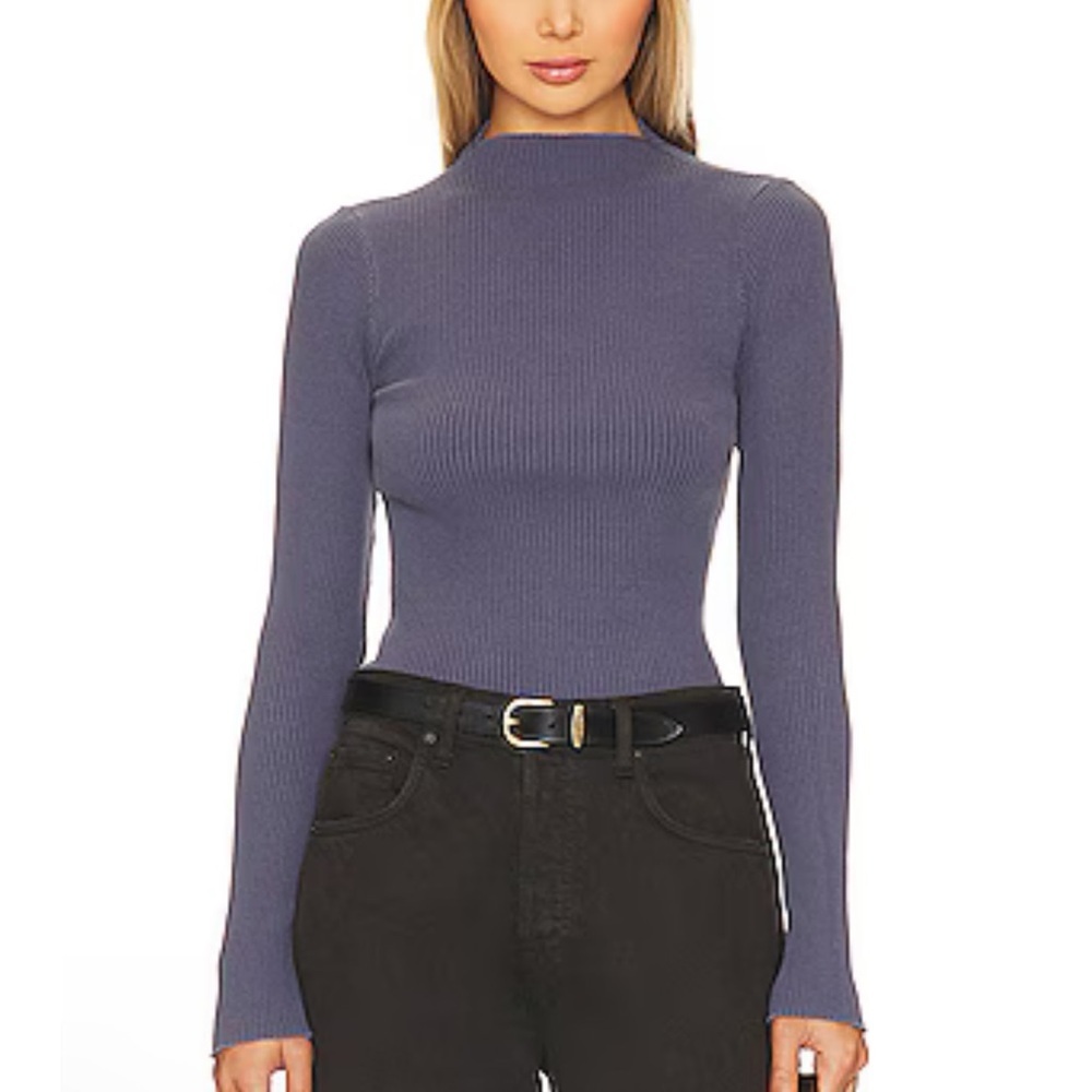 NSF Carla Fitted Mock Neck Tee in Pigment Midnight Size XS